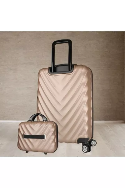 مجموعة شنط سفر من لوطس أبس متوسطة ومكياج بلون الذهب 2 قطع