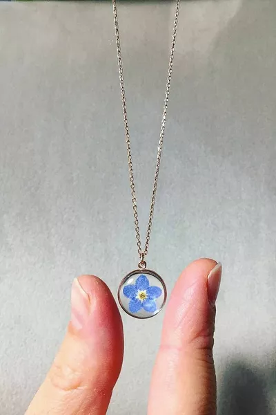 Real Flower Jewelry Forget-Me-Not Flower Resin Necklace Design Rose Silver