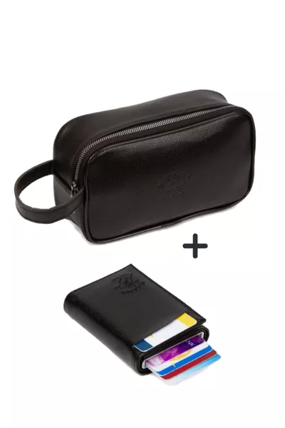 Мужской черный портфельный клатч с защитой RFID, кошелек и держатель для карт из веганской кожи