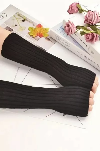 % Acrylic Premium Knit Hand Warmer Arm Sleeve Gloves Black