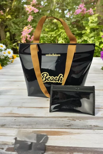 Women's Beach Bag Transparent Printed PVC Beach Shoulder Bag -  Micron Thick PVC