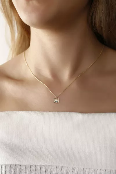 Gold-Plated Square Turquoise Eye Sterling Silver Necklace