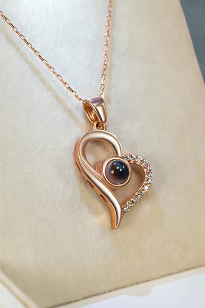 Women's Silver Necklace - Silver Necklace Engraved with 'I Love You' in Morse Code, Rose Gold Plated