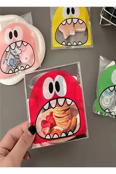 كيس شفاف بنقشة وحش مع شريط لاصق هدية جيلاتين لاصق ذاتيًا سم × قطعة