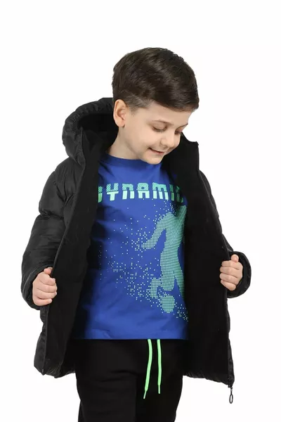 الأولاد الأسود الصوف مقنعين للماء يندبروف نفخ معطف الشتاء ومعطف