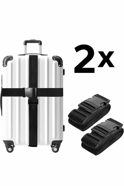 Black Luggage Strap with Extra Safety Lock Buckle, Adjustable, 2 Pieces, 5cm x cm