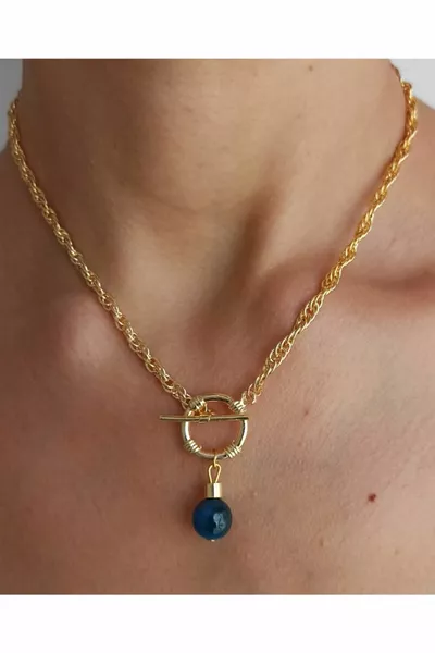 Women's Necklace with Natural Stones, Front-Lock Chain