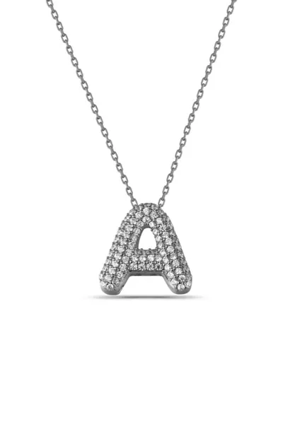 Zircon Stone Letter A Sterling Silver Necklace