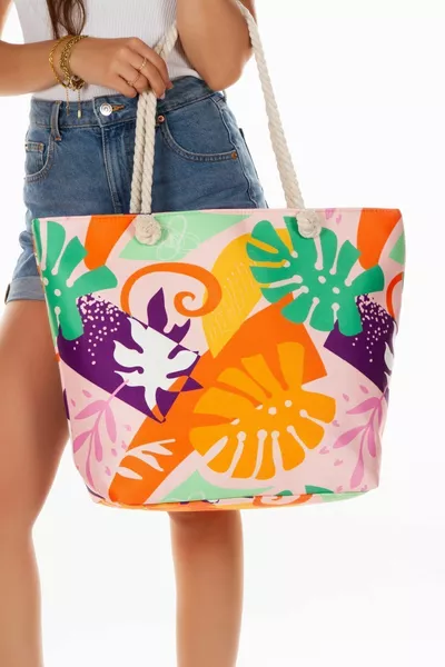 Kadın Fermuarlı Plaj Çantası Desenli Plaj Çantası Günlük Çanta Piknik Çantası