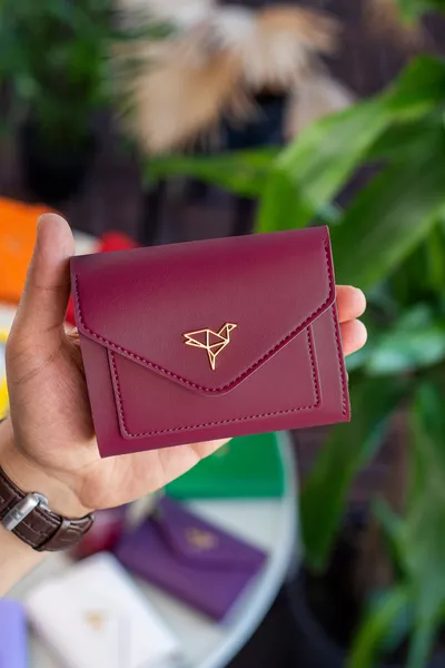 Vegan Leather Mini Burgundy Women's Wallet with Coin Pocket and Multiple Card Slots