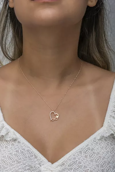Setting Silver Rose Zircon Stone Heart Infinity Necklace