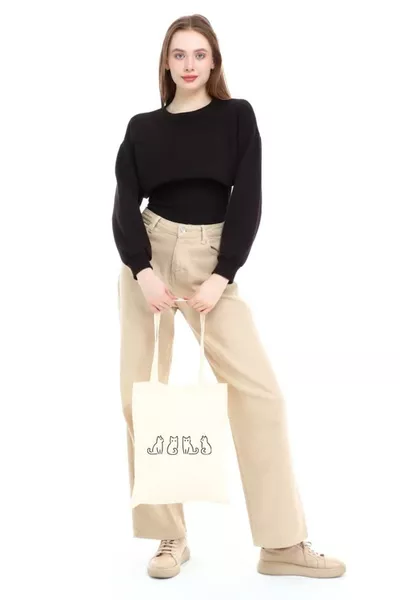 حقيبة قماشية مطبوعة بقطط صغيرة