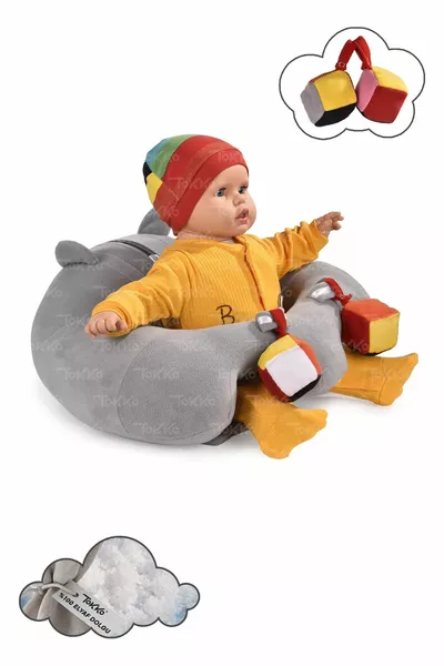 Coussin de soutien pour bébé avec jouets - Siège bébé anti-basculement - Grand siège bébé en fibres gris