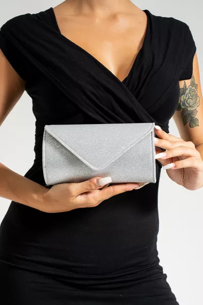 Women's Glitter Silver Mini Clutch Evening Bag
