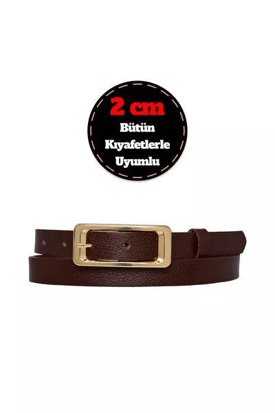 حزام نسائي من الجلد الطبيعي ٪، بعرض 2 سم ولون بني داكن مع مشبك؛ لحزام الفساتين والسراويل