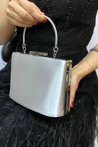 Borsa da Donna Clutch in Raso Argento da Sera