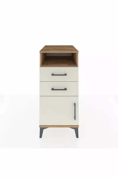 خزانة كرونوس ذات رف واحد مع درجين وباب واحد من خشب الصنوبر والرخام