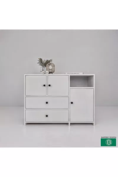 خزانة متعددة الاستخدامات مع أدراج وأغطية ومساحة تخزين واسعة