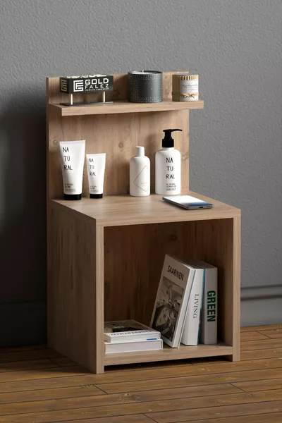 Шкафче с рафт за нощно шкафче, дневна, офис, орех