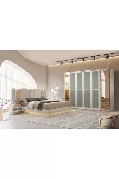 غرفة نوم بمصباح LED مصنوعة من MDF تركواز