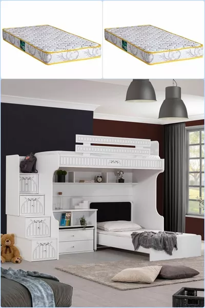 Двуетажно легло, Лондон с бюро с място за сядане и 2 броя комфорт матрака