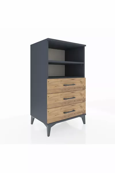 خزانة هابريون بطابقين و3 أدراج - أنثراسيت وصنوبر