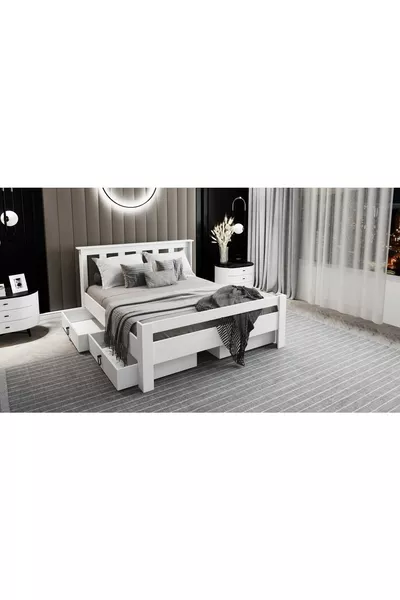 Arya Çift Kişilik  Yatak Uyumlu Mdf Beyaz Çekmeceli Karyola Maçy-1