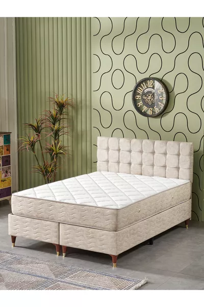 Bengü Tweepersoons (BEDBODEM HOOFDEIND MATRAS) 3-Delige Set (JERY KREM)