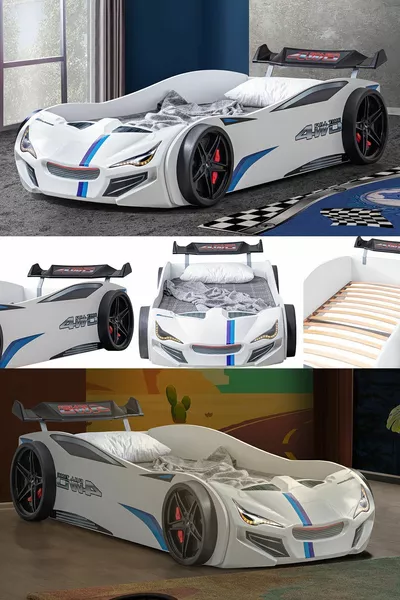 Lit voiture, Lit voiture Merso avec pare-vent - Blanc