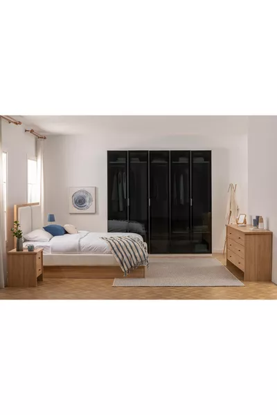 Luna Nox, Pandia Slaapkamer Set, Glazen Kast, 5 Deuren