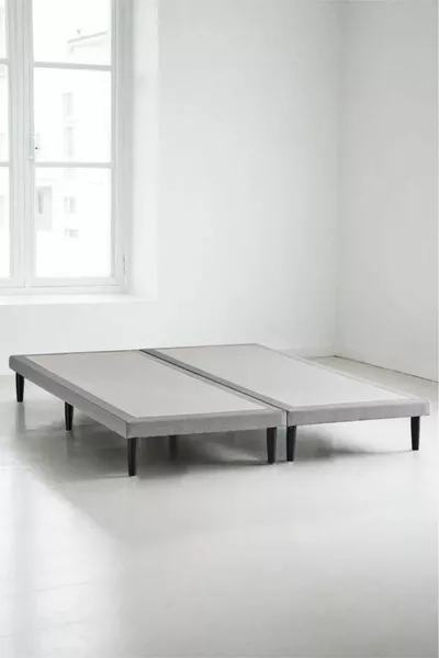 Niron Slim Bed Frame - Double Bed Base - Metal Frame, High Legs, and Linen Fabric Bed