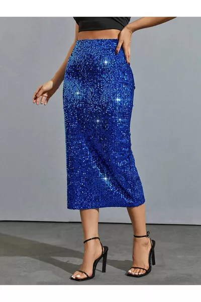 Jupe crayon à sequins et paillettes bleues pour femme