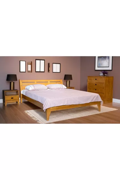 Girne Holzbett, Kommode, Nachttisch, Walnuss