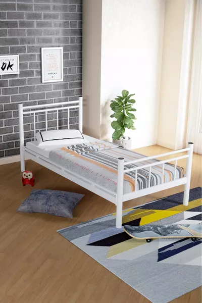 سرير معدني مزخرف فردي - (بدون مرتبة)