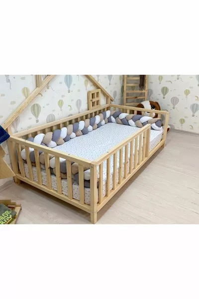 سرير مونتيسوري خشبي - سرير خشبي صلب - سرير أطفال ورضع مونتيسوري