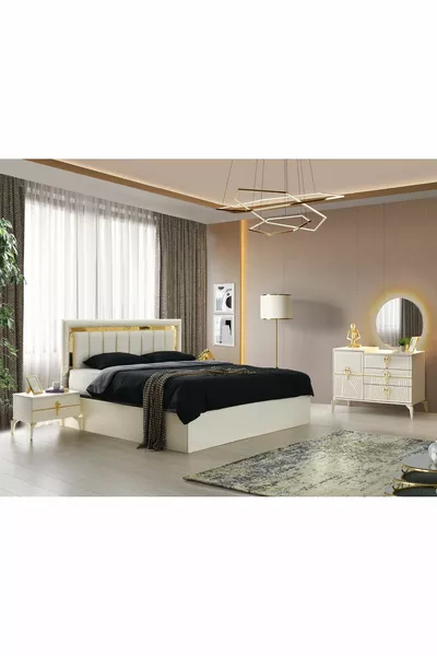 Boekarest Slaapkamer-MDF-Palissander-6 Deurs Met Spiegel-Zonder Bedbodem Met Lattenbodem-Gratis Bezorging En Montage