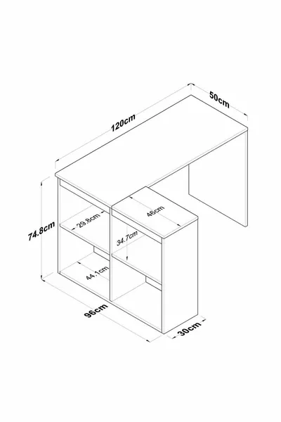 Rani  Arbeitszimmer-Schreibtisch Computer Tisch mit 4 Regalen Eckschreibtisch Weiß - Körbchen Nussbaum  cm