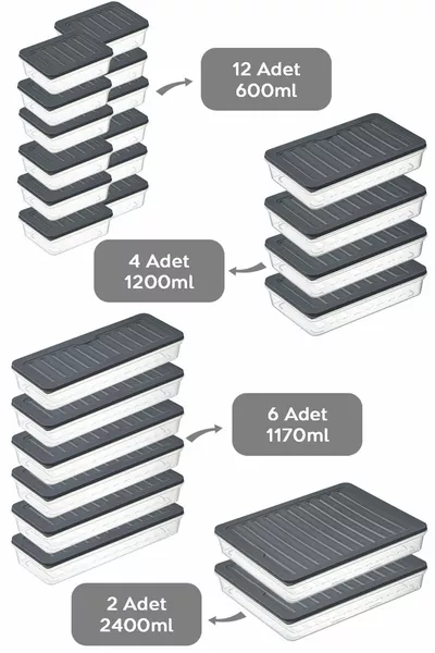  Parça Saklama Kabı , Mikrodalga Uyumlu Saklama Kabı Ml Ml Ml Ml Antrasit