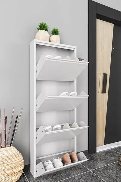 Dörtlü Metal Ayakkabılık Beyaz