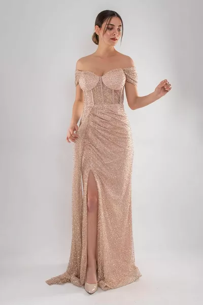  Chest Underwire Slit Stone Long Dress