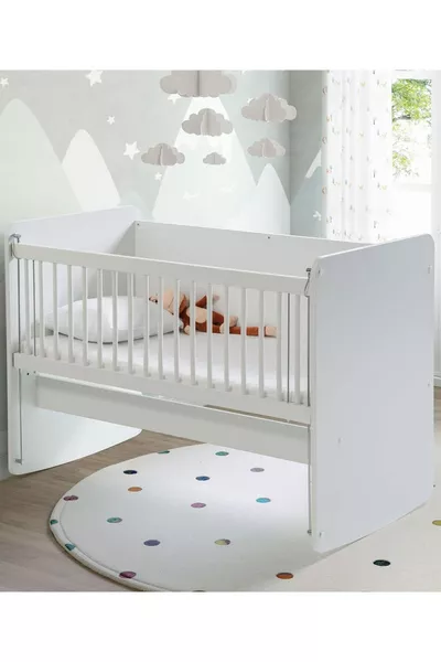 سرير طفل مع مهد قابل للتأرجح والثبات بجانب الأم - سرير طفل - سرير محمول - أبيض - سم