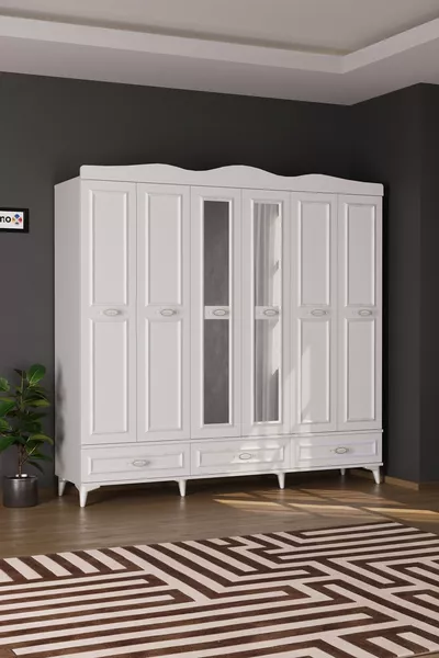 Luna 6 Deur 3 Lade Spiegelkast Wit