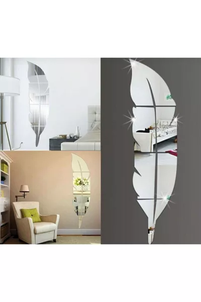 Specchio in plexiglass da parete argento con adesivo, piuma 7, taglia media, design decorativo elegante, plexiglass 1mm, 