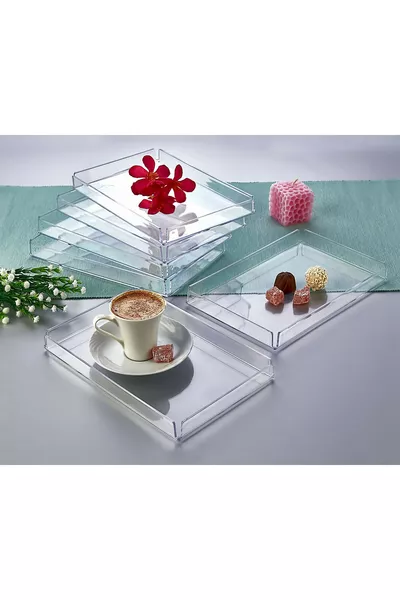 صينية عرض كريستال أكريليك من 6 قطع صينية زخرفية