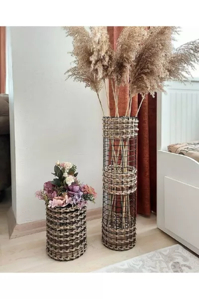 Ваза для пампасной травы особого дизайна из металлической сетки, набор из 2 штук,  и  см