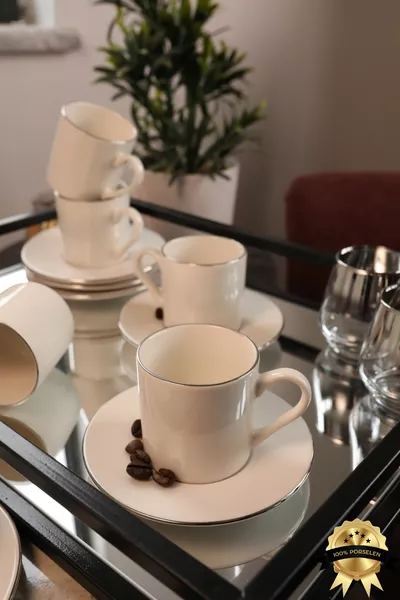 Service à café en porcelaine Hayal Platin doré  pièces pour 6 personnes