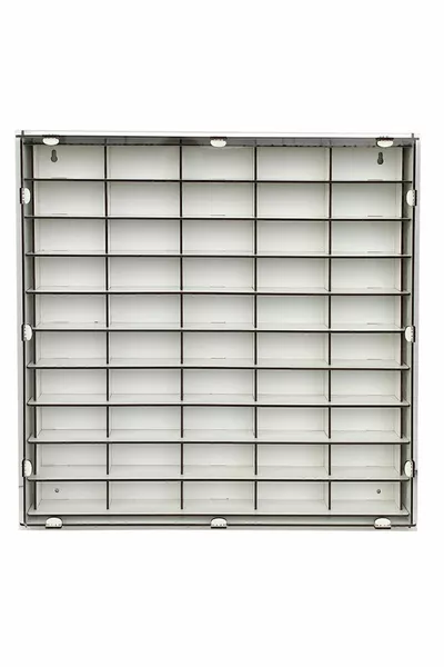 White Wooden Hobby Toy Car Shelf with Transparent Cover, Holds  Cars