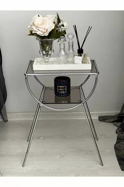 Приставной столик Pars Metal с стеклом, серебристо-бронзовый