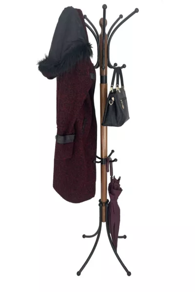 حامل معاطف بقاعدة - جوز - معدن مطلي على شكل ورقة البرسيم