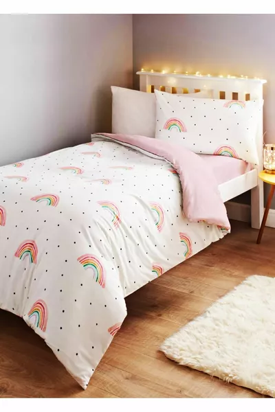 Двоен спален комплект с ластик за единично легло, двулицев, Дъга